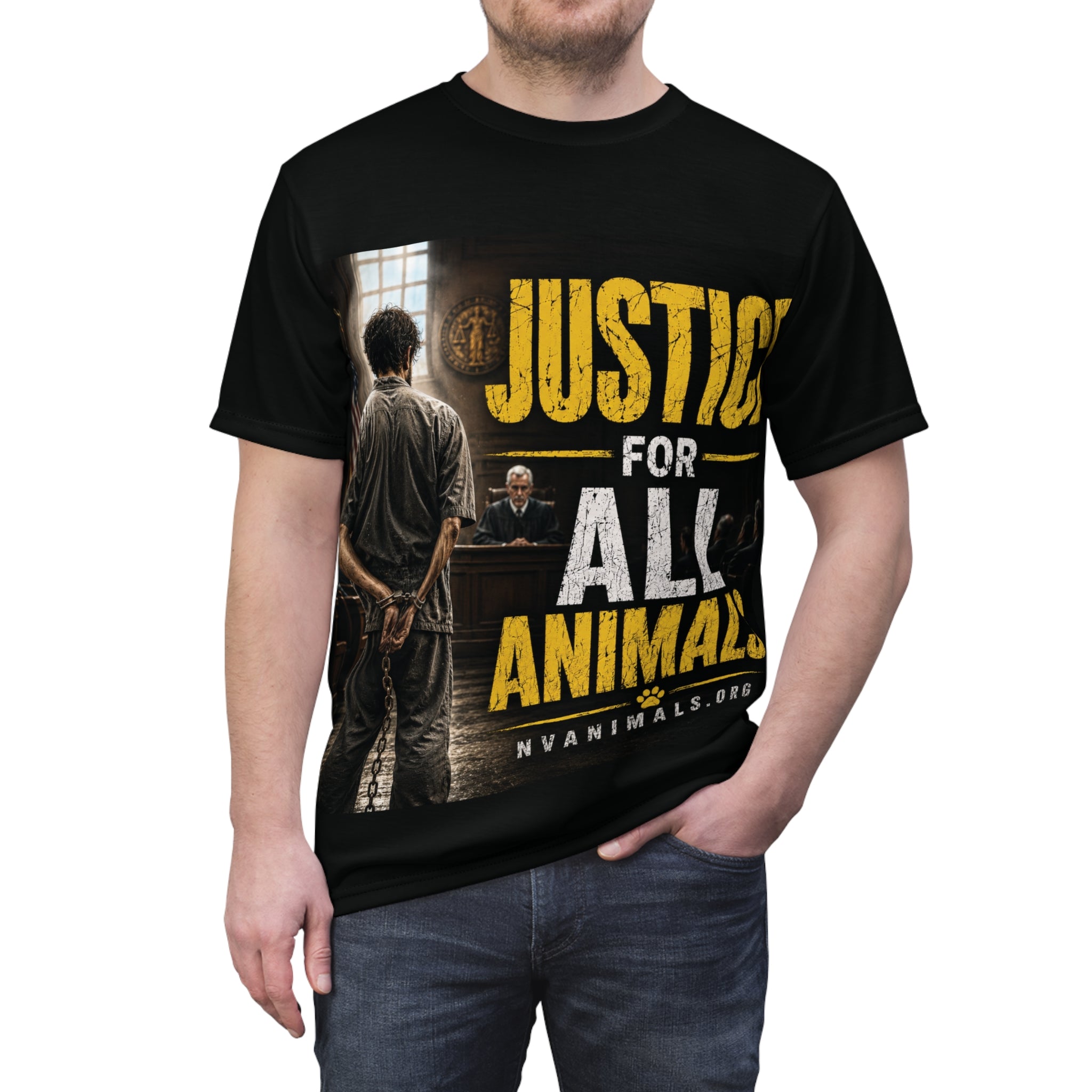 T-Shirt - Animal Rights Protest Tee Justice for All Animals Man in Court