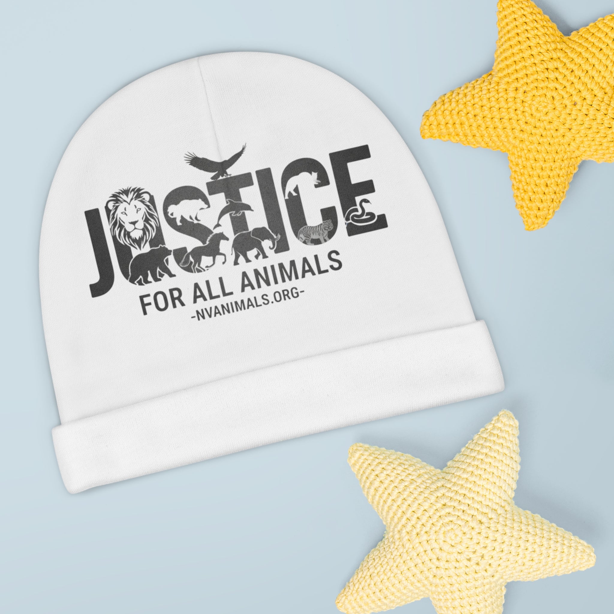 Baby Beanie — "Justice for All Animals" Infant Hat (Animal Rescue Advocacy)