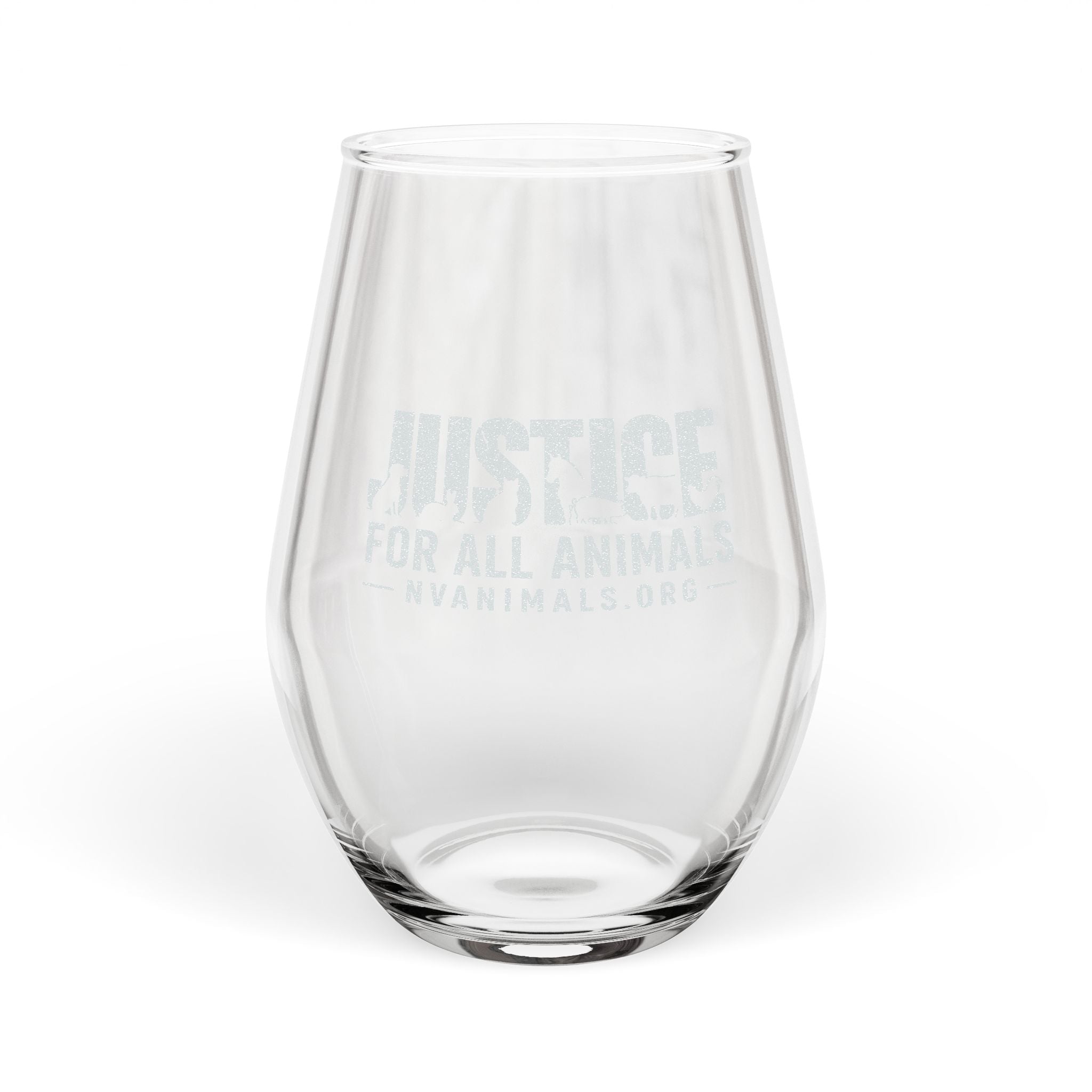 Engraved Stemless Wine Glass 11.5 oz — “Justice For All Animals” 1st Edition